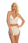 Ekru Lcralı Babydoll Şortlu Takım - 319