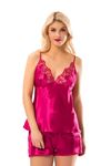 Fuşya Saten Babydoll Şortlu Takım - 297